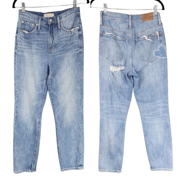 Madewell The Perfect Vintage Jean sz 26 Women Distressed Ripped Heart Light Blue - Picture 1 of 12